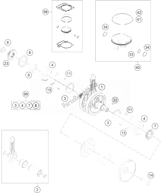 All parts for the Crankshaft, Piston of the KTM 350 EXC F SIX Days Europe 2014