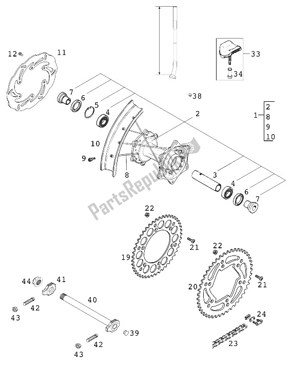 Tutte le parti per il Ruota Posteriore 125-380 200 del KTM 125 EXC Australia 2001