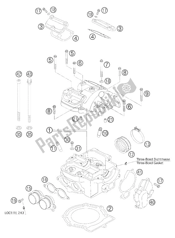 All parts for the Cylinder Head 250-525 Exc+mxc of the KTM 525 EXC Racing SIX Days Europe 2005