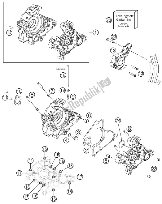 All parts for the Engine Case of the KTM 50 SXS USA 2012