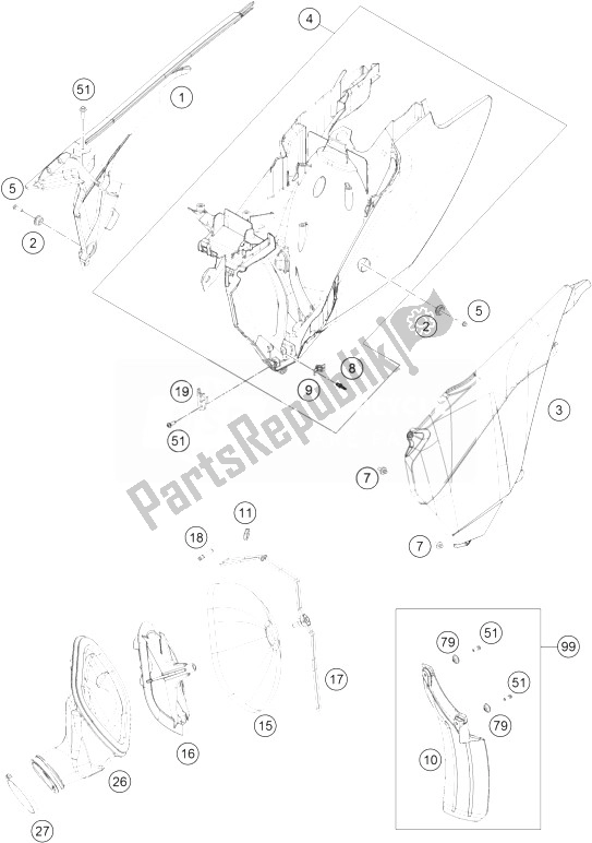 All parts for the Air Filter of the KTM 200 EXC Australia 2014