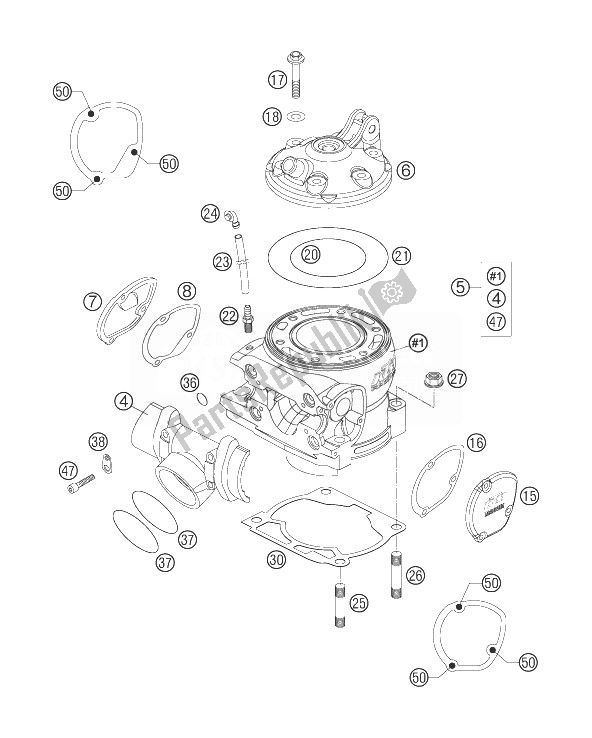 All parts for the Cylinder, Cylinderhead of the KTM 300 EXC E Europe 2007