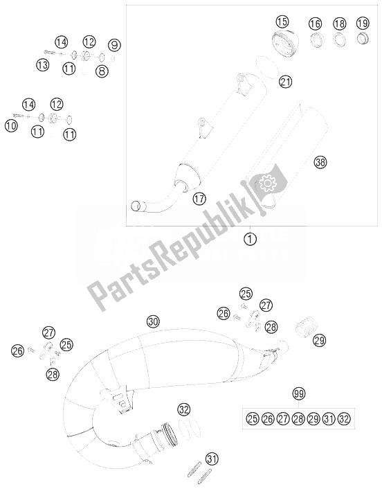 Alle onderdelen voor de Uitlaatsysteem van de KTM 125 EXC Europe 2010