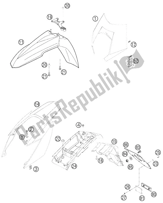 All parts for the Mask, Fenders Sm Blue of the KTM 640 LC4 Supermoto Blue 05 Europe 2005