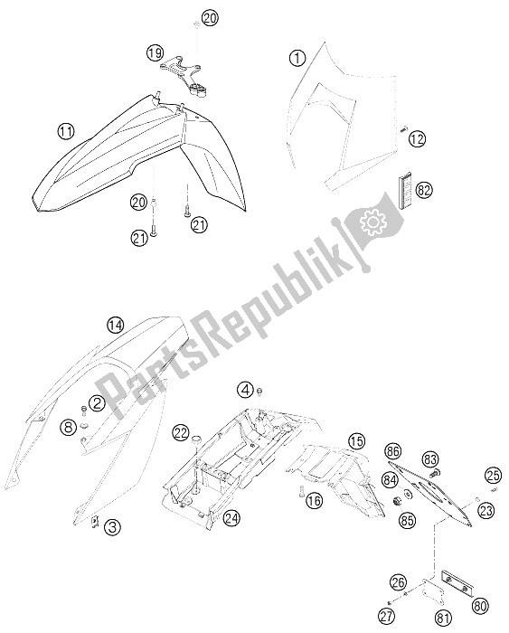 Todas las partes para Máscara, Guardabarros Sm Azul de KTM 640 LC4 Supermoto Blue Australia United Kingdom 9760E5 2005