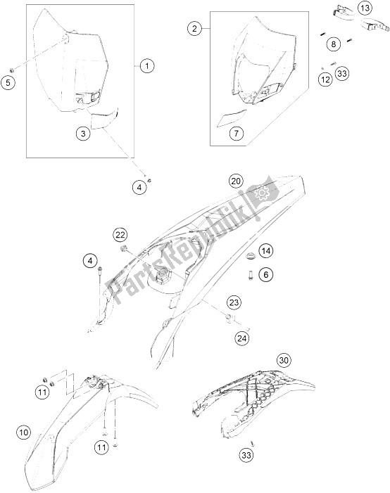 All parts for the Mask, Fender of the KTM 250 XCF W USA 2015