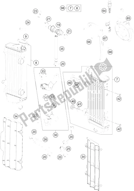 Tutte le parti per il Sistema Di Raffreddamento del KTM 450 EXC Australia 2016