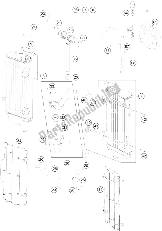 All parts for the Cooling System of the KTM 500 EXC Europe 2016