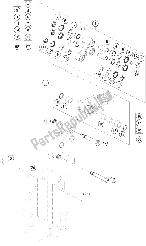 Todas las partes para Enlace De Palanca Profesional de KTM 250 XC F USA 2016