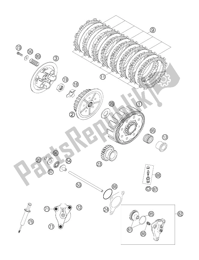 All parts for the Clutch of the KTM 250 EXC F Europe 2008