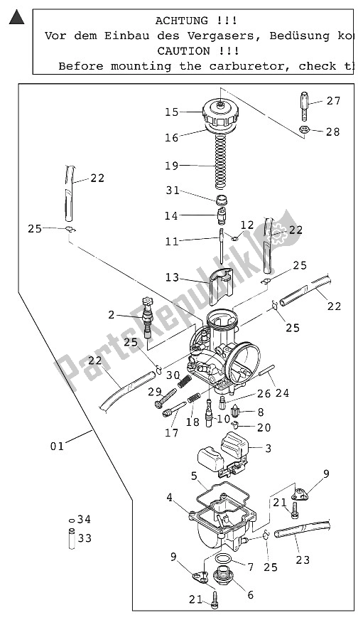 Tutte le parti per il Carburatore Keihin Pwk 39 / 38ag del KTM 125 EXC Europe 2001