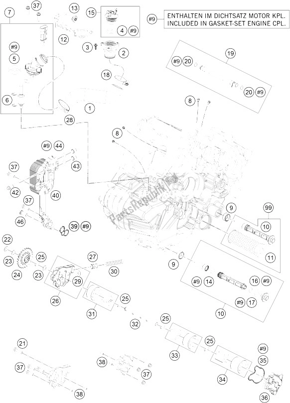All parts for the Lubricating System of the KTM 1190 Adventure ABS Grey Europe 2016