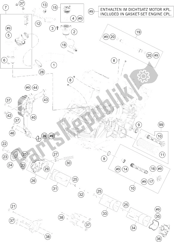 All parts for the Lubricating System of the KTM 1190 Adventure ABS Orange China 2016