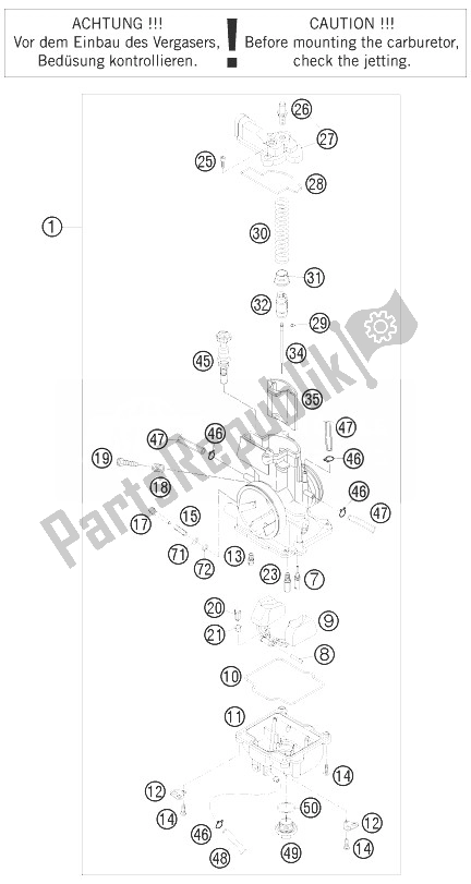 Tutte le parti per il Carburatore del KTM 125 SX Europe 2010