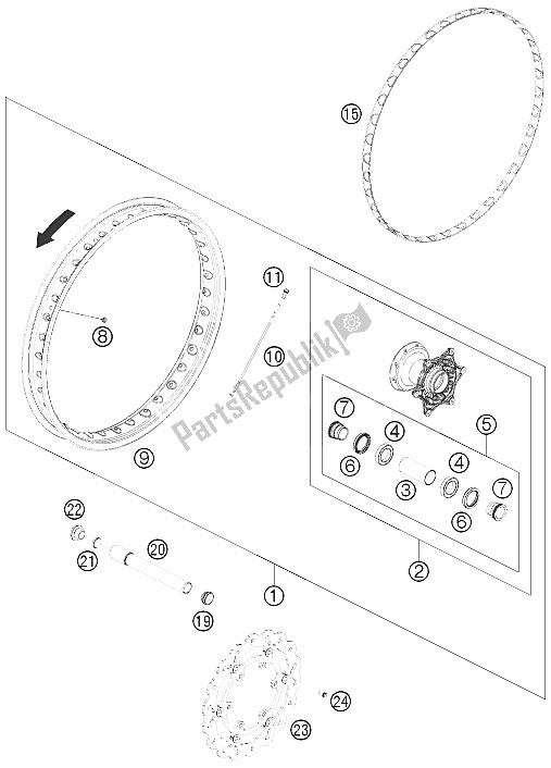 All parts for the Front Wheel of the KTM 690 Enduro R Australia United Kingdom 2012