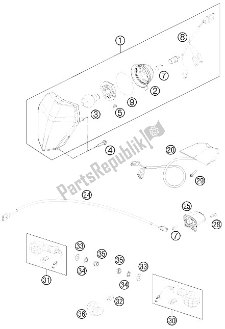 All parts for the Lighting System of the KTM 200 EXC Australia 2012