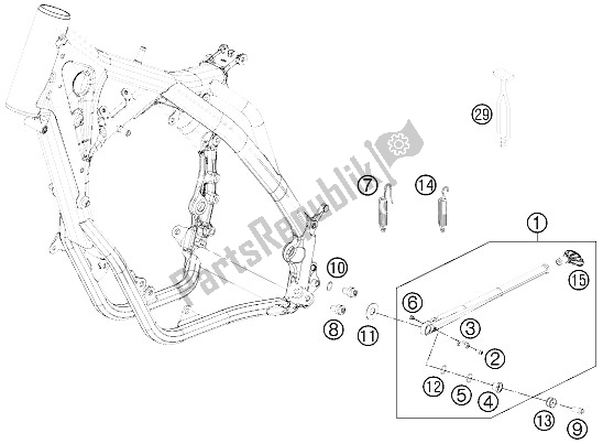 Alle onderdelen voor de Zij- / Middenstandaard van de KTM 125 EXC Europe 2012