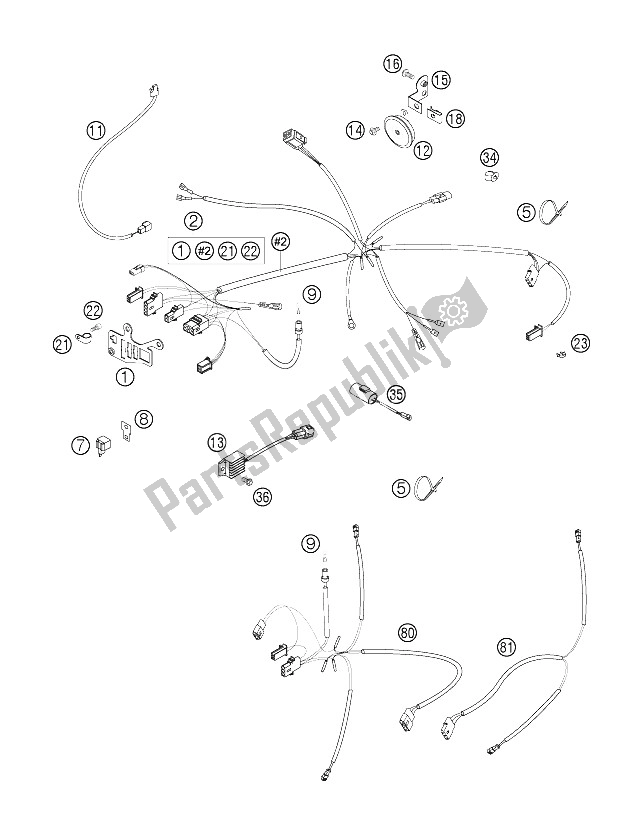 Toutes les pièces pour le Faisceau De Câblage du KTM 200 EXC Europe 2006