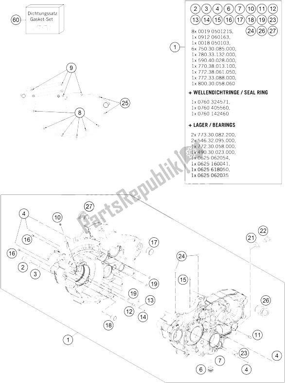 All parts for the Engine Case of the KTM Freeride 350 Australia 2016