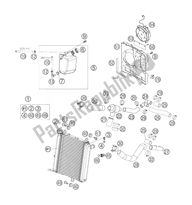Todas las partes para Sistema De Refrigeración de KTM 950 Supermoto Black Europe 2007