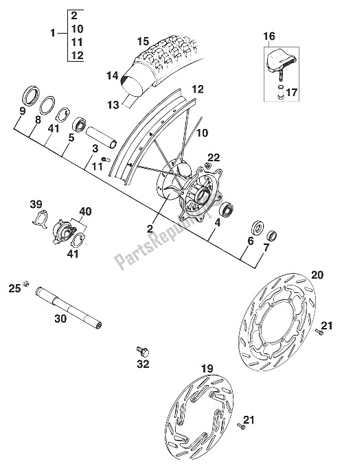 All parts for the Front Wheel 400-620 Exc,egs '96 of the KTM 400 EGS WP 30 KW 11 LT ROT Europe 1996