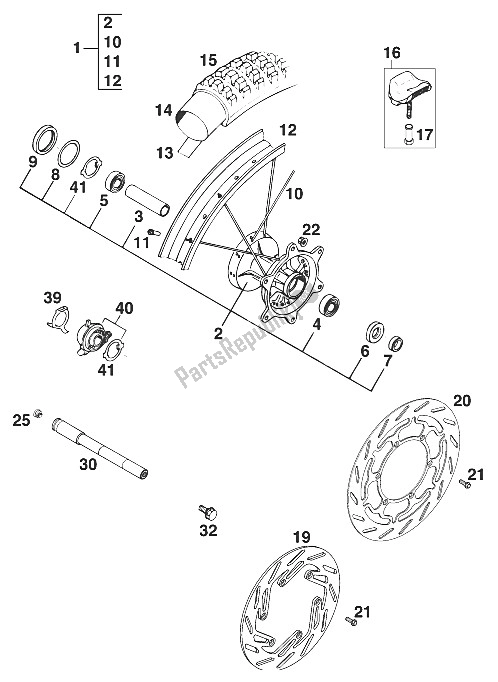 Tutte le parti per il Ruota Anteriore 400-620 Ecc., Ad Esempio '96 del KTM 620 SIX Days WP 37 KW 11 LT Europe 1996