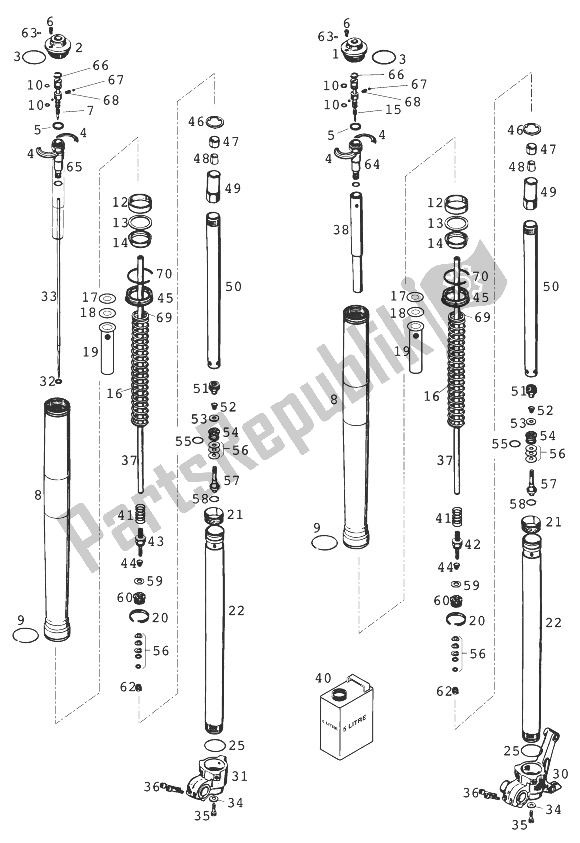 Todas las partes para Patas Delanteras - Suspensión Usd43 400/620 Sc '9 de KTM 400 SUP Comp 20 KW Europe 1999