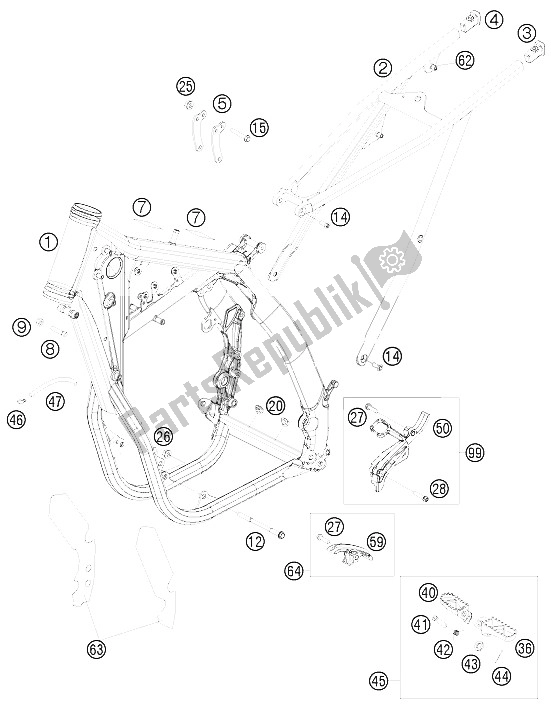 Tutte le parti per il Telaio del KTM 505 XC F USA 2008