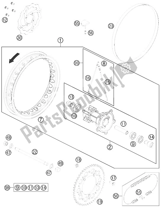 Tutte le parti per il Ruota Posteriore del KTM 65 SXS USA 2012