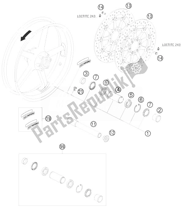 Todas as partes de Roda Da Frente do KTM 1190 RC8 Orange France 2010