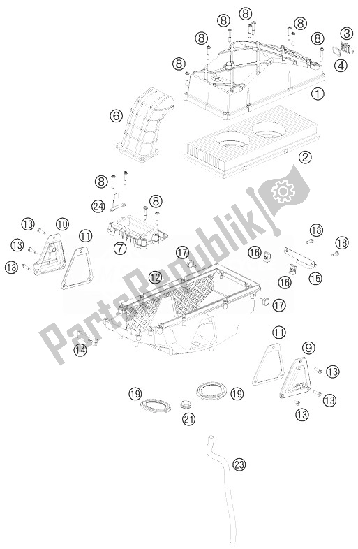 All parts for the Air Filter of the KTM 990 Adventure R Australia United Kingdom 2010