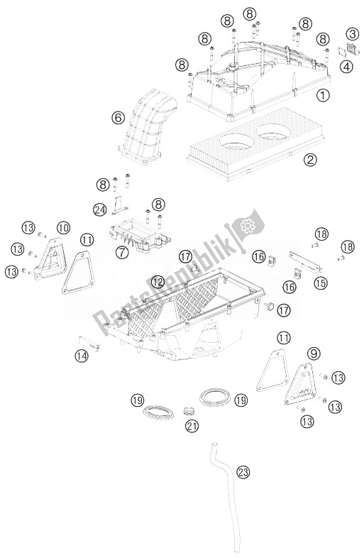 All parts for the Air Filter of the KTM 990 Adventure White ABS 10 USA 2010