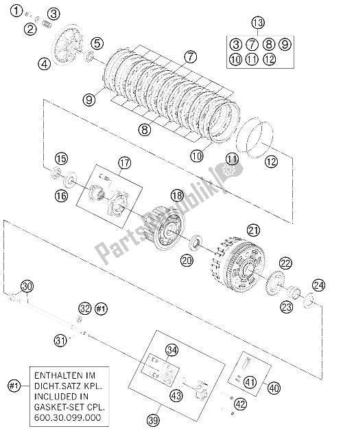 All parts for the Clutch of the KTM 990 Adventure White ABS 11 Australia United Kingdom 2011