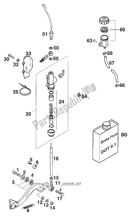 All parts for the Rear Brake Control of the KTM 640 LC 4 Silber USA 2000