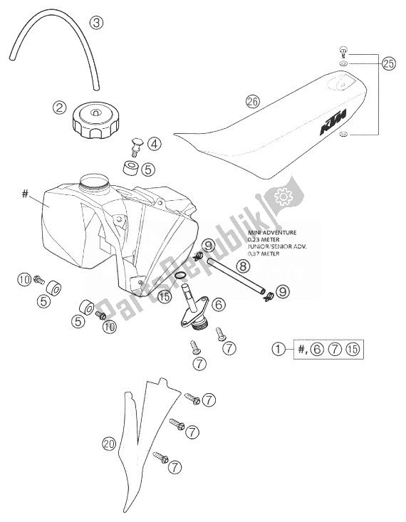Alle onderdelen voor de Brandstoftank, Stoel, Deksel 50 Ac van de KTM 50 Senior Adventure Europe 2003