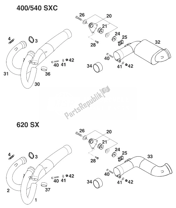 Todas las partes para Tubos - Colector Sxc, de KTM 540 SXC 20 KW Europe 1999