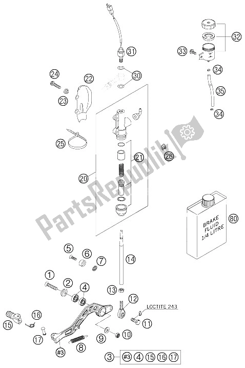 All parts for the Rear Brake Control of the KTM 640 LC4 Supermoto Blue 05 Europe 2005