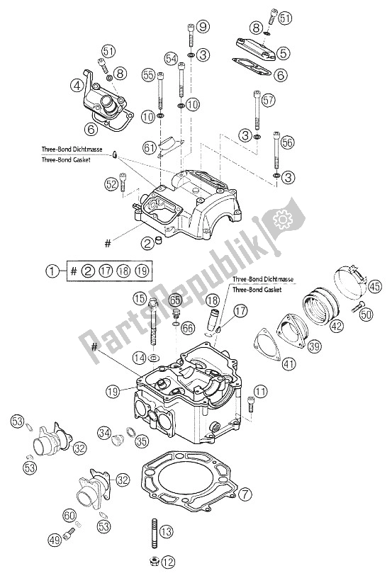 Todas las partes para Culata 660 Sms 2002 de KTM 660 SM Factory Replica Europe 2002