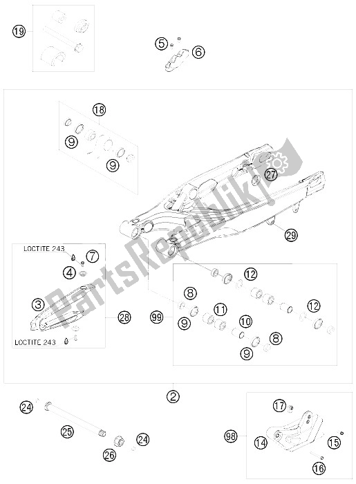 All parts for the Swing Arm of the KTM 250 XC W USA 2009