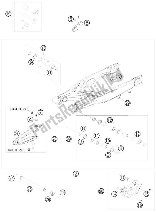 All parts for the Swing Arm of the KTM 450 XC F USA 2009