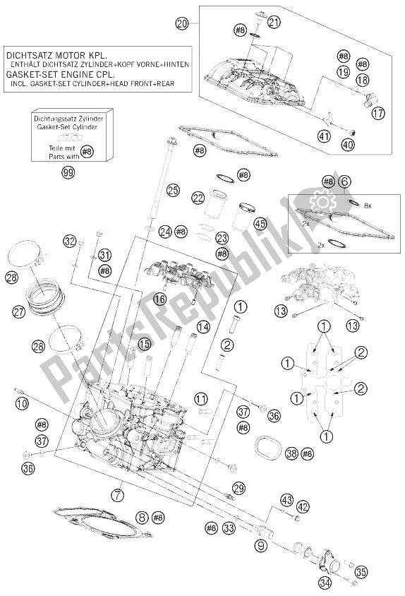 All parts for the Cylinder Head Rear of the KTM 1190 RC8 R White USA 2013