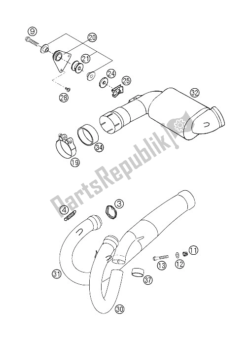 All parts for the Pipes, Pre Silencer of the KTM 400 LS E MIL Europe 2005