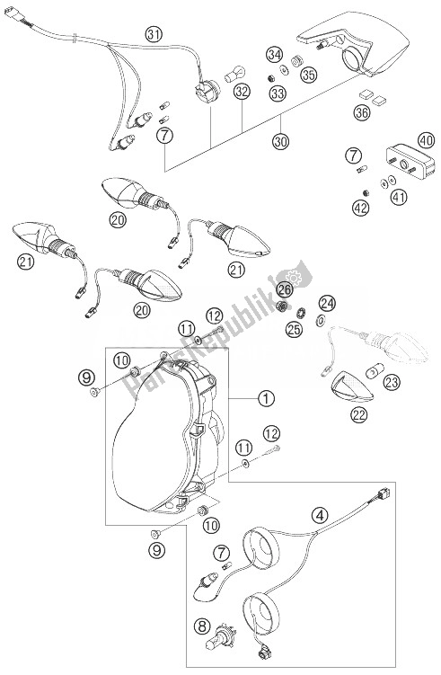 All parts for the Lighting System of the KTM 990 Adventure Orange ABS 07 USA 2007