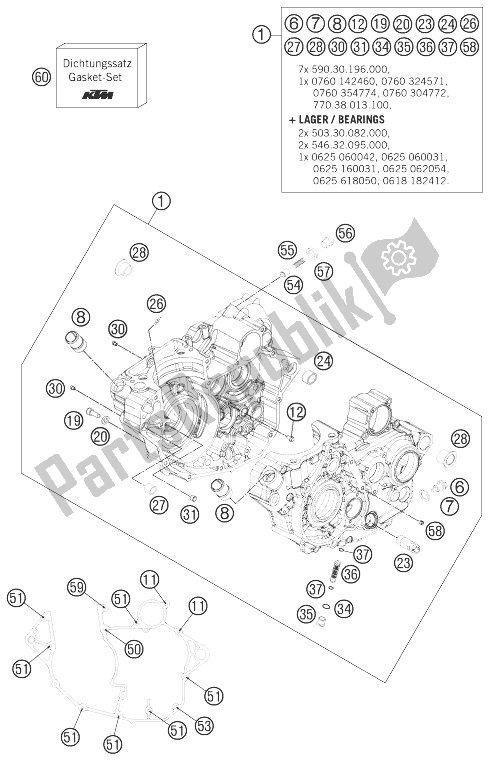 All parts for the Engine Case of the KTM 250 XCF W USA 2013