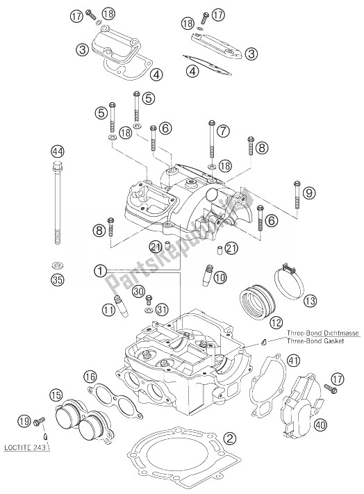 All parts for the Cylinder Head of the KTM 450 SMR Europe 2007