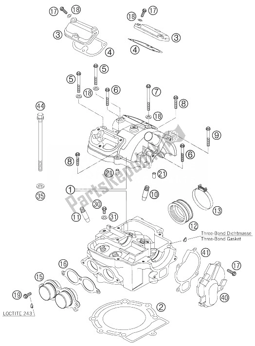 All parts for the Cylinder Head of the KTM 560 SMR Europe 2007