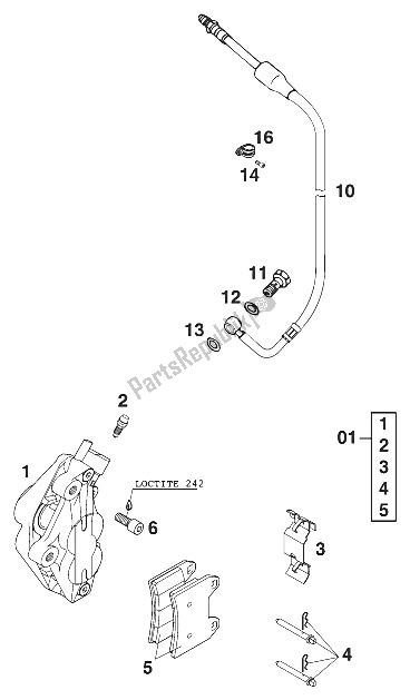 All parts for the Brake Caliper Front Duke Ii '9 of the KTM 640 Duke II Europe 2000