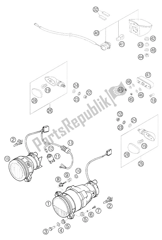 All parts for the Lighting System of the KTM 640 LC4 Adventure Europe 2006