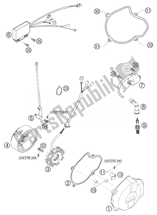 Tutte le parti per il Sistema Di Accensione. 250 Ecc. 450/525 del KTM 250 EXC G Racing USA 2003