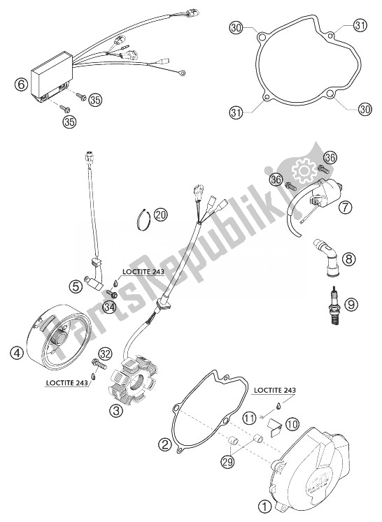 All parts for the Ignition Sys. 250 Exc, 450/525 of the KTM 250 EXC Racing Europe 2003